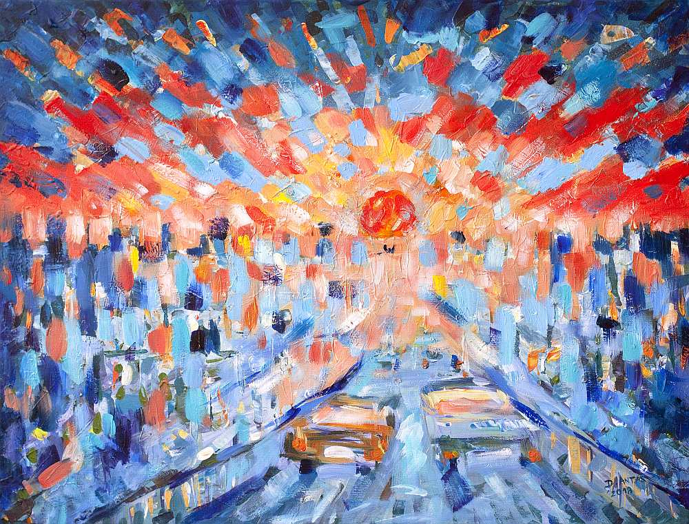 Sunset-over-city-painting-Danuta_Antas-Art