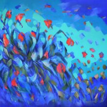 Blue Symphony II Floral blue abstract painting, big square abstract floral blue abstract, big abstract, big square abstract, blue abstract painting, floral painting, square abstract paintings, Trebah Garden