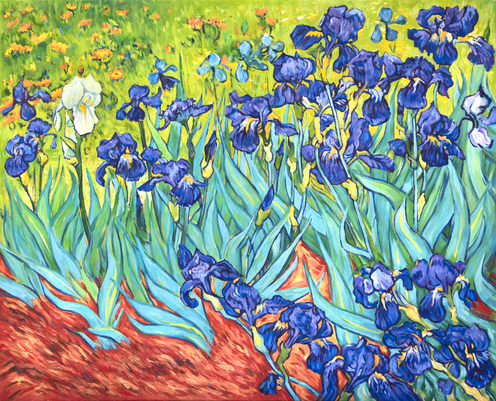 Big hand made Van Gogh Irises replica in oil on canvas for living room decor van gogh irises replica, big Van Gogh Irises replica on canvas, hand made replica, oil replicas of Van Gogh, replica of Van Gogh’s Irises, van gogh replica oil paintings, van gogh replica paintings for sale, van gogh replicas