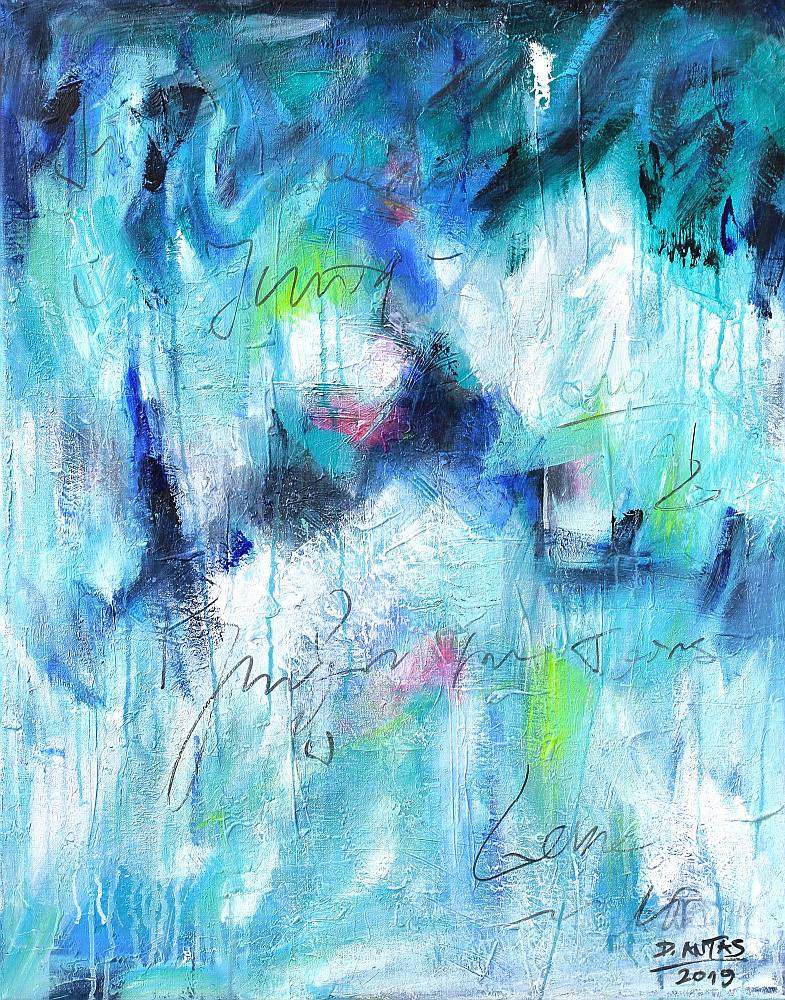 ‘Walking in the Rain’ big blue abstract painting blue abstract painting, abstract paintings blue, big abstract, vertical abstract paintings